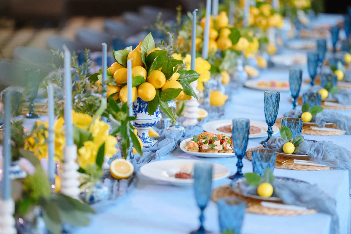 A table set with lemon yellow decor – wedding colour schemes