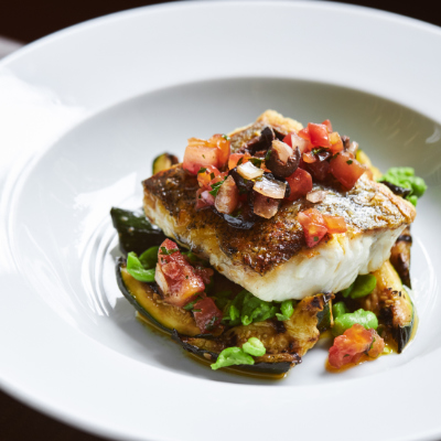 Fish dish on a white plate - meeting rooms Hertfordshire